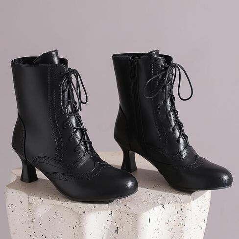 Victorian Boots for Women Vintage Lace Up Ankle Boots Costume Goth Booties Halloween Witch Stuff Cuban Heel Granny Boots in Saudi Arabia