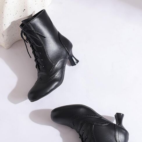 Victorian Boots for Women Vintage Lace Up Ankle Boots Costume Goth Booties Halloween Witch Stuff Cuban Heel Granny Boots in Saudi Arabia