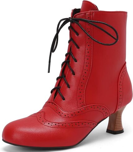 Victorian Boots for Women Vintage Lace Up Ankle Boots Costume Goth Booties Halloween Witch Stuff Cuban Heel Granny Boots in Saudi Arabia