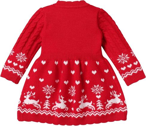 ABAFIP Newborn Baby Girl Christmas Sweater Dress Crochet Knitted Ruffle Long Sleeve Fall Winter Xmas Dress Outfit in Kuwait