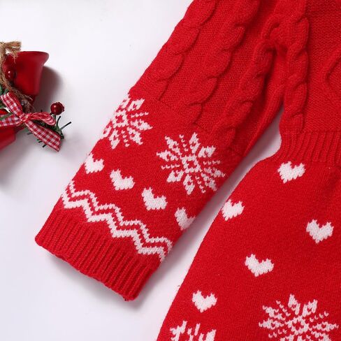 ABAFIP Newborn Baby Girl Christmas Sweater Dress Crochet Knitted Ruffle Long Sleeve Fall Winter Xmas Dress Outfit in Kuwait