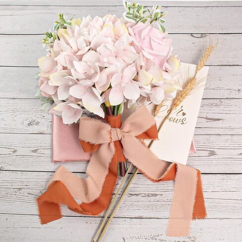 Chiffon Ribbon 6 Rolls Handmade Fringe Chiffon Silk Ribbon 1.5" x 3Yard Burnt Orange Ribbon Frayed Edges Boho Fabric Ribbon for Gift Wrapping Wedding Invitations Bridal Bouquets DIY Craft in Kuwait