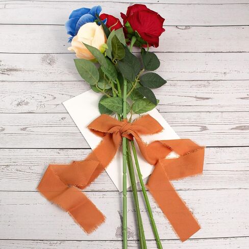 Chiffon Ribbon 6 Rolls Handmade Fringe Chiffon Silk Ribbon 1.5" x 3Yard Burnt Orange Ribbon Frayed Edges Boho Fabric Ribbon for Gift Wrapping Wedding Invitations Bridal Bouquets DIY Craft in Kuwait