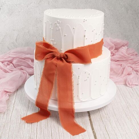 Chiffon Ribbon 6 Rolls Handmade Fringe Chiffon Silk Ribbon 1.5" x 3Yard Burnt Orange Ribbon Frayed Edges Boho Fabric Ribbon for Gift Wrapping Wedding Invitations Bridal Bouquets DIY Craft in Kuwait