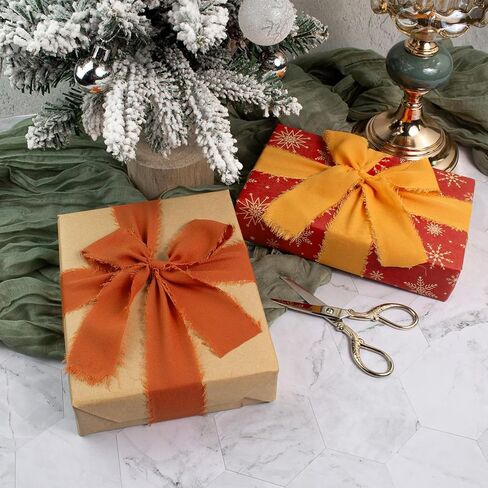 Chiffon Ribbon 6 Rolls Handmade Fringe Chiffon Silk Ribbon 1.5" x 3Yard Burnt Orange Ribbon Frayed Edges Boho Fabric Ribbon for Gift Wrapping Wedding Invitations Bridal Bouquets DIY Craft in Kuwait