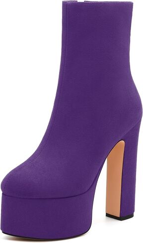 WAYDERNS Platform Ankle Boots for Women Chunky Block Heel Closed Round Toe Side Zipper 5.9 Inch Short Bootie Fashion Dating Party Evening Fall Shoes in Saudi Arabia