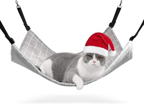 ComSaf Reversible Cat Hammock, Breathable Pet Cage Hammock with Adjustable Straps and Metal Hooks, Double-Sided Hanging Pet Hammock Bed for Cats, Ferret, Puppy, Other Small Animals, 22 x 18.5 inch in Saudi Arabia