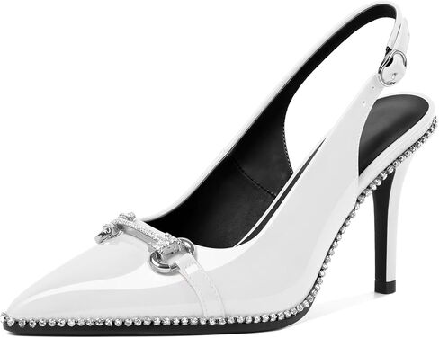 Slingback Heels for Women Stilettos High Heel Crystal-Encrusted Buckled Heels Pointd Toe Pumps 3.5 Inch Comfortable Event Party Dress Shoes in Saudi Arabia