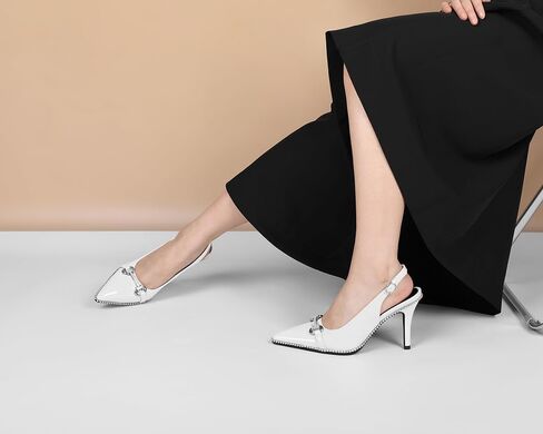 Slingback Heels for Women Stilettos High Heel Crystal-Encrusted Buckled Heels Pointd Toe Pumps 3.5 Inch Comfortable Event Party Dress Shoes in Saudi Arabia