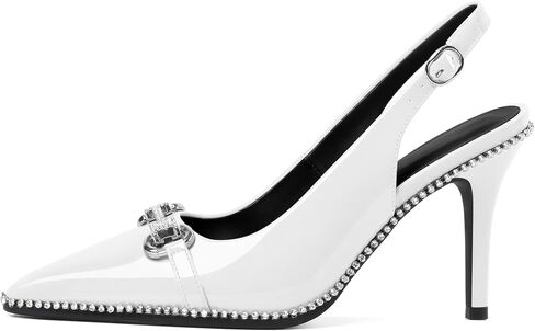 Slingback Heels for Women Stilettos High Heel Crystal-Encrusted Buckled Heels Pointd Toe Pumps 3.5 Inch Comfortable Event Party Dress Shoes in Saudi Arabia