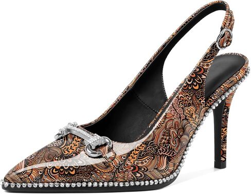 Slingback Heels for Women Stilettos High Heel Crystal-Encrusted Buckled Heels Pointd Toe Pumps 3.5 Inch Comfortable Event Party Dress Shoes in Saudi Arabia