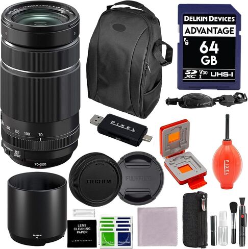 Fujinon XF70-300mm F 4-5.6 LM OIS WR Lens - Black with Advanced Bundle, Blower, Tenba Lens Pouch, 64GB Memory Card & More in Kuwait