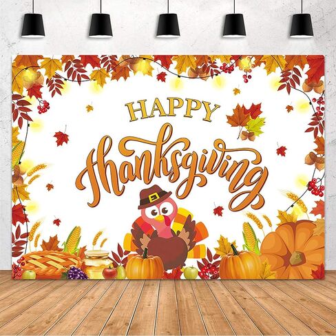 MEHOFOND Thanksgiving Party Decorations Backdrop Happy Thanksgiving Banner Fall Harvest Photography Background Autumn Pumpkin Maple Leaf Turkey Corn Fruit Red Truck Decor Photo Booth Props 7x5ft in Saudi Arabia