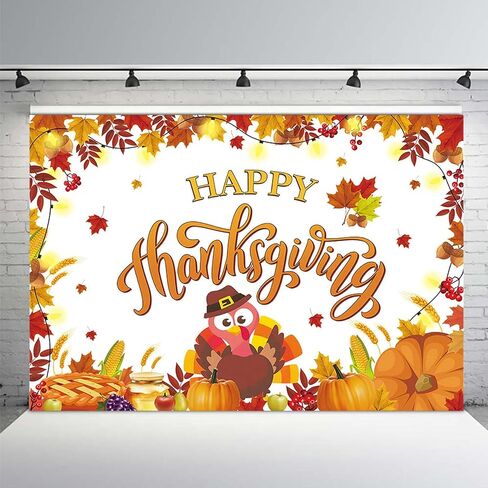 MEHOFOND Thanksgiving Party Decorations Backdrop Happy Thanksgiving Banner Fall Harvest Photography Background Autumn Pumpkin Maple Leaf Turkey Corn Fruit Red Truck Decor Photo Booth Props 7x5ft in Saudi Arabia