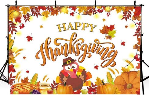 MEHOFOND Thanksgiving Party Decorations Backdrop Happy Thanksgiving Banner Fall Harvest Photography Background Autumn Pumpkin Maple Leaf Turkey Corn Fruit Red Truck Decor Photo Booth Props 7x5ft in Saudi Arabia