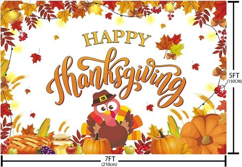 MEHOFOND Thanksgiving Party Decorations Backdrop Happy Thanksgiving Banner Fall Harvest Photography Background Autumn Pumpkin Maple Leaf Turkey Corn Fruit Red Truck Decor Photo Booth Props 7x5ft in Saudi Arabia