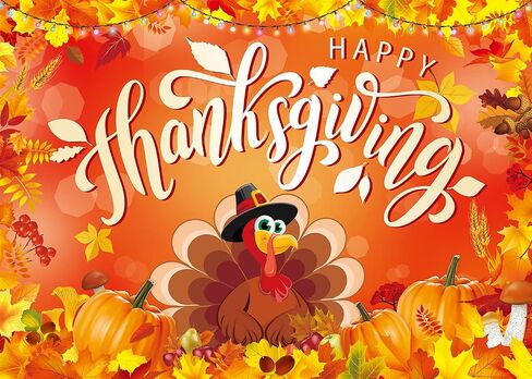 Happy Thanksgiving Backdrop Autumn Harvest Turkey Pumpkin Maple Leaf Background Give Thanks Day Party Yard Banner Photography Decorations Supplies 7x5FT in Saudi Arabia