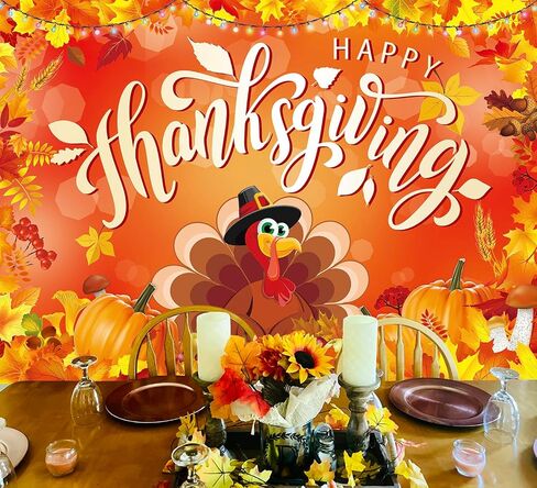 Happy Thanksgiving Backdrop Autumn Harvest Turkey Pumpkin Maple Leaf Background Give Thanks Day Party Yard Banner Photography Decorations Supplies 7x5FT in Saudi Arabia