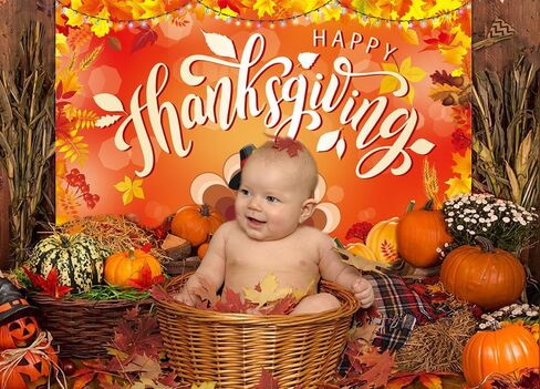 Happy Thanksgiving Backdrop Autumn Harvest Turkey Pumpkin Maple Leaf Background Give Thanks Day Party Yard Banner Photography Decorations Supplies 7x5FT in Saudi Arabia