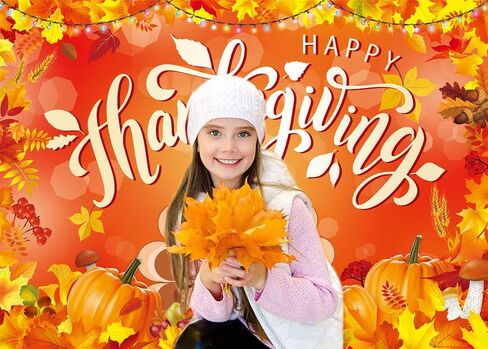 Happy Thanksgiving Backdrop Autumn Harvest Turkey Pumpkin Maple Leaf Background Give Thanks Day Party Yard Banner Photography Decorations Supplies 7x5FT in Saudi Arabia