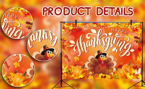 Happy Thanksgiving Backdrop Autumn Harvest Turkey Pumpkin Maple Leaf Background Give Thanks Day Party Yard Banner Photography Decorations Supplies 7x5FT in Saudi Arabia