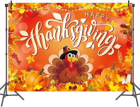 Happy Thanksgiving Backdrop Autumn Harvest Turkey Pumpkin Maple Leaf Background Give Thanks Day Party Yard Banner Photography Decorations Supplies 7x5FT in Saudi Arabia
