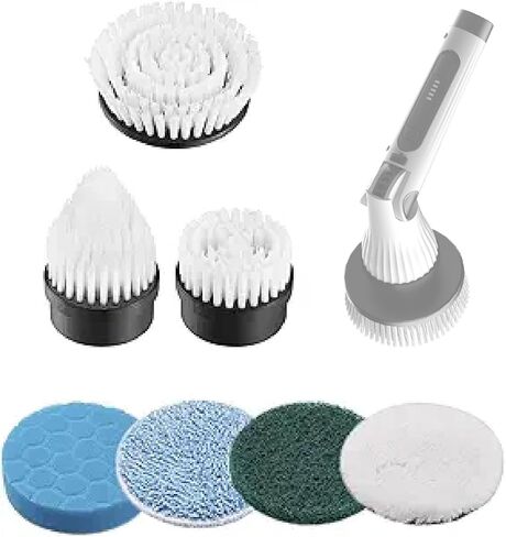 Electric Spin Scrubber, Cordless Cleaning Brush, Shower Cleaning Brush with 9 Brush Heads 2H Power Dual Speed, Adjustable Extension Handle, IPX7 Waterproof for Tub Tile Floor Car, White. in Saudi Arabia