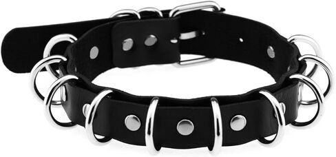 11 mm Mini Ring Black Faux Leather Goth Punk Choker Collar Adjustable PU Necklace with Buckle in Saudi Arabia