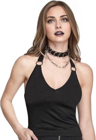 11 mm Mini Ring Black Faux Leather Goth Punk Choker Collar Adjustable PU Necklace with Buckle in Saudi Arabia