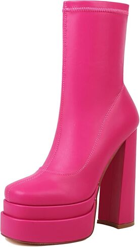 حذاء نسائي من vivianly ذو نعل سميك لمنتصف الساق ومقدمة مربعة وكعب مكتنز وأحذية طويلة للكاحل مع سحاب جانبي قابل للتمدد وقصير in Kuwait