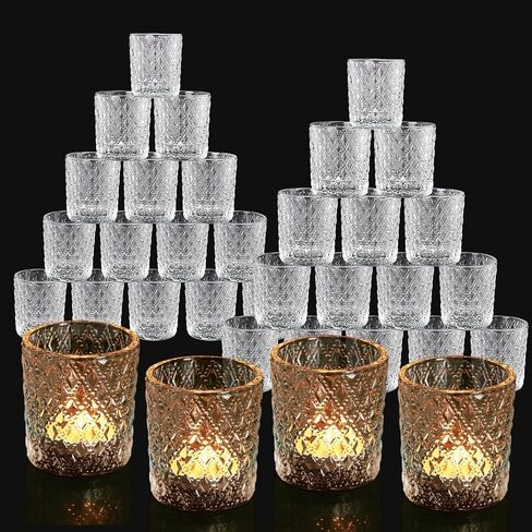 36 Pack Votive Candle Holders, Stylish Clear Glass Tealight Candle Holders for Ambience & Romance, Home Decor and Holiday Decor, Table Centerpiece, Christmas by KUKLIPJIM in Saudi Arabia