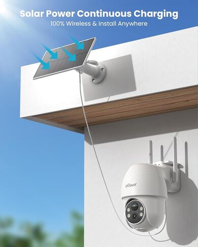 كاميرات مراقبة ieGeek لاسلكية في الهواء الطلق، كاميرا واي فاي 2K للمراقبة المنزلية في الخارج مع رؤية ليلية ملونة، عرض 360 درجة، لوحة شمسية، تعمل بالبطارية، صوت ثنائي الاتجاه، مستشعر حركة PIR، Alexa in Kuwait
