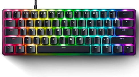 Razer Huntsman Mini (مفتاح أرجواني) - لوحة مفاتيح ألعاب مدمجة بنسبة 60% (النقر على المفاتيح الضوئية، أغطية مفاتيح Doubleshot PBT، كابل USB-C قابل للإزالة) تخطيط QWERTY US | أسود in Saudi Arabia