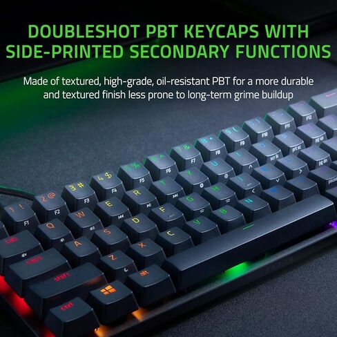 Razer Huntsman Mini (مفتاح أرجواني) - لوحة مفاتيح ألعاب مدمجة بنسبة 60% (النقر على المفاتيح الضوئية، أغطية مفاتيح Doubleshot PBT، كابل USB-C قابل للإزالة) تخطيط QWERTY US | أسود in Saudi Arabia