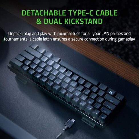 Razer Huntsman Mini (مفتاح أرجواني) - لوحة مفاتيح ألعاب مدمجة بنسبة 60% (النقر على المفاتيح الضوئية، أغطية مفاتيح Doubleshot PBT، كابل USB-C قابل للإزالة) تخطيط QWERTY US | أسود in Saudi Arabia