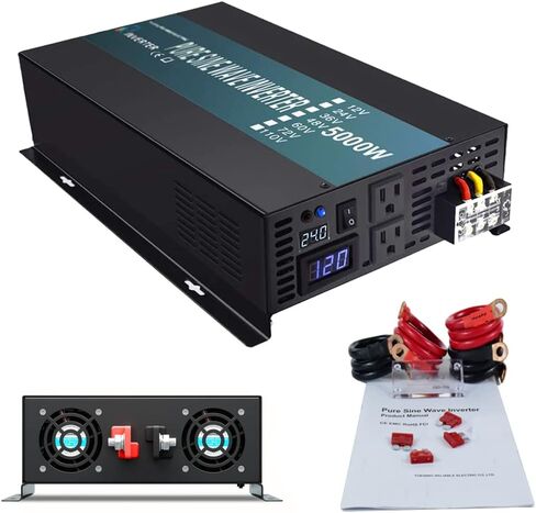 WZRELB 3000W Pure Sine Wave Power Inverter 48VDC to 120VAC 6000W Peak Dual AC Outlets 2× 2.4A USB Port &Hardwire Terminal Off-Grid Solar Converter RV Trucks (U5-300048) in Kuwait