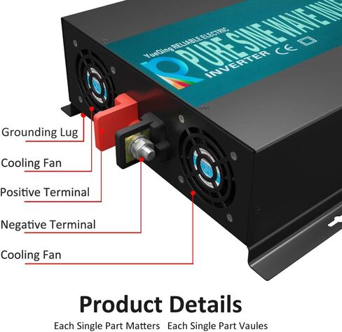 WZRELB 3000W Pure Sine Wave Power Inverter 48VDC to 120VAC 6000W Peak Dual AC Outlets 2× 2.4A USB Port &Hardwire Terminal Off-Grid Solar Converter RV Trucks (U5-300048) in Kuwait