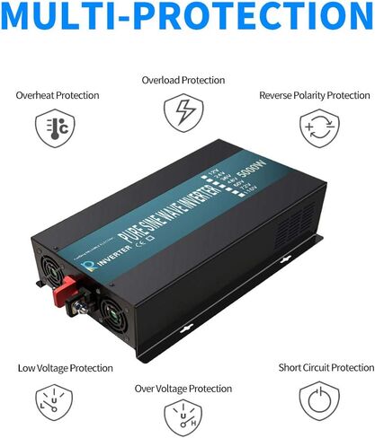 WZRELB 3000W Pure Sine Wave Power Inverter 48VDC to 120VAC 6000W Peak Dual AC Outlets 2× 2.4A USB Port &Hardwire Terminal Off-Grid Solar Converter RV Trucks (U5-300048) in Kuwait