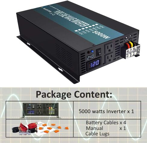 WZRELB 3000W Pure Sine Wave Power Inverter 48VDC to 120VAC 6000W Peak Dual AC Outlets 2× 2.4A USB Port &Hardwire Terminal Off-Grid Solar Converter RV Trucks (U5-300048) in Kuwait
