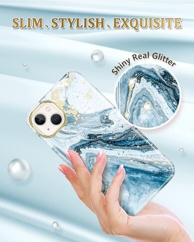 JIAXIUFEN Magnetic Designed Case for iPhone 14 iPhone 13, Compatible with MagSafe, Glitter Plated Slim Shockproof Protective Cover Phone Case, Love Marble Blue in Kuwait