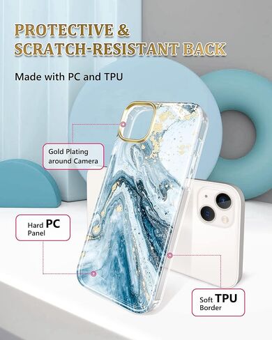 JIAXIUFEN Magnetic Designed Case for iPhone 14 iPhone 13, Compatible with MagSafe, Glitter Plated Slim Shockproof Protective Cover Phone Case, Love Marble Blue in Kuwait