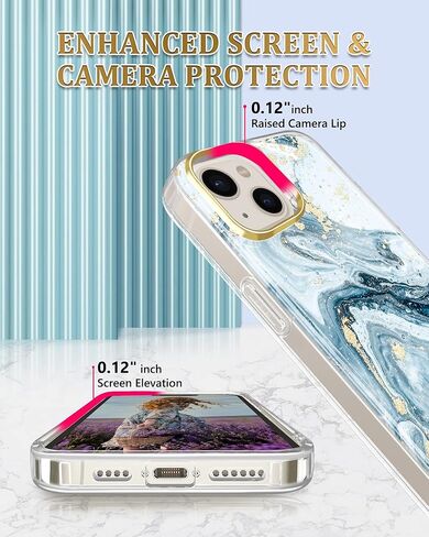 JIAXIUFEN Magnetic Designed Case for iPhone 14 iPhone 13, Compatible with MagSafe, Glitter Plated Slim Shockproof Protective Cover Phone Case, Love Marble Blue in Kuwait