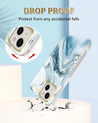 JIAXIUFEN Magnetic Designed Case for iPhone 14 iPhone 13, Compatible with MagSafe, Glitter Plated Slim Shockproof Protective Cover Phone Case, Love Marble Blue in Kuwait