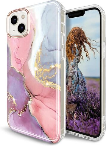 JIAXIUFEN Magnetic Designed Case for iPhone 14 iPhone 13, Compatible with MagSafe, Glitter Plated Slim Shockproof Protective Cover Phone Case, Love Marble Blue in Kuwait