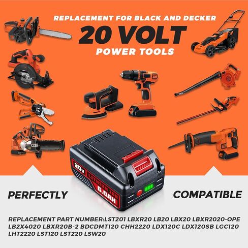 6.0Ah 2P 20V Repalcement for Black and Decker Lithium Battery LB2X4020 LB2X4020-OPE Compatible with Black and Decker 20V Battery Cordless Tools and Outdoor Equipment in Saudi Arabia