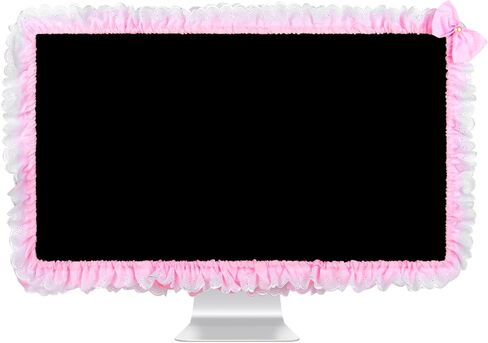 17"-22" Lovely Cute Computer Monitor Cover with Lovely Cute Elastic Pen Pocket Bow-knot TV LCD Screen Monitor Decoration Dust Cover Protector, Lace Fabric, Purple in Saudi Arabia