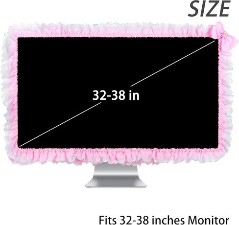 17"-22" Lovely Cute Computer Monitor Cover with Lovely Cute Elastic Pen Pocket Bow-knot TV LCD Screen Monitor Decoration Dust Cover Protector, Lace Fabric, Purple in Saudi Arabia
