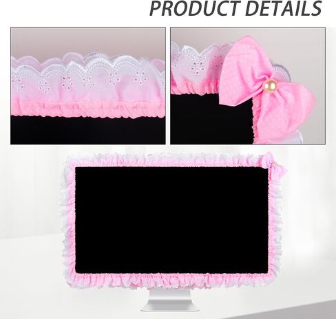 17"-22" Lovely Cute Computer Monitor Cover with Lovely Cute Elastic Pen Pocket Bow-knot TV LCD Screen Monitor Decoration Dust Cover Protector, Lace Fabric, Purple in Saudi Arabia