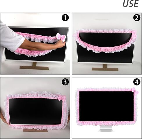 17"-22" Lovely Cute Computer Monitor Cover with Lovely Cute Elastic Pen Pocket Bow-knot TV LCD Screen Monitor Decoration Dust Cover Protector, Lace Fabric, Purple in Saudi Arabia