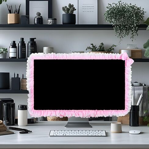 17"-22" Lovely Cute Computer Monitor Cover with Lovely Cute Elastic Pen Pocket Bow-knot TV LCD Screen Monitor Decoration Dust Cover Protector, Lace Fabric, Purple in Saudi Arabia